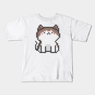 Pixel Quiet White Brown Hair Cat 50 Kids T-Shirt